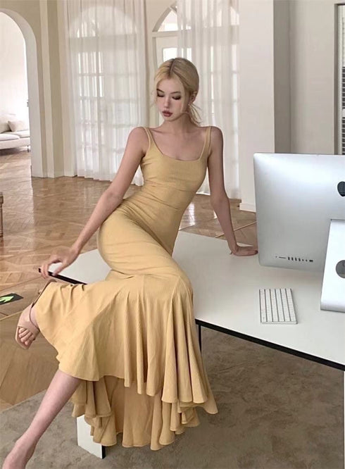 Open Neck Simple Strap Long maxi Dress
